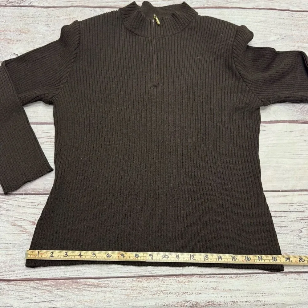 St John Sport by Marie Gray Ribbed Mock Neck Sweater Brown 1/4 Zip Size Large